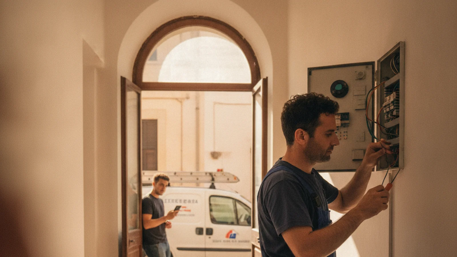 Pronto Intervento Elettricista Bari al lavoro su un quadro elettrico a Bari
