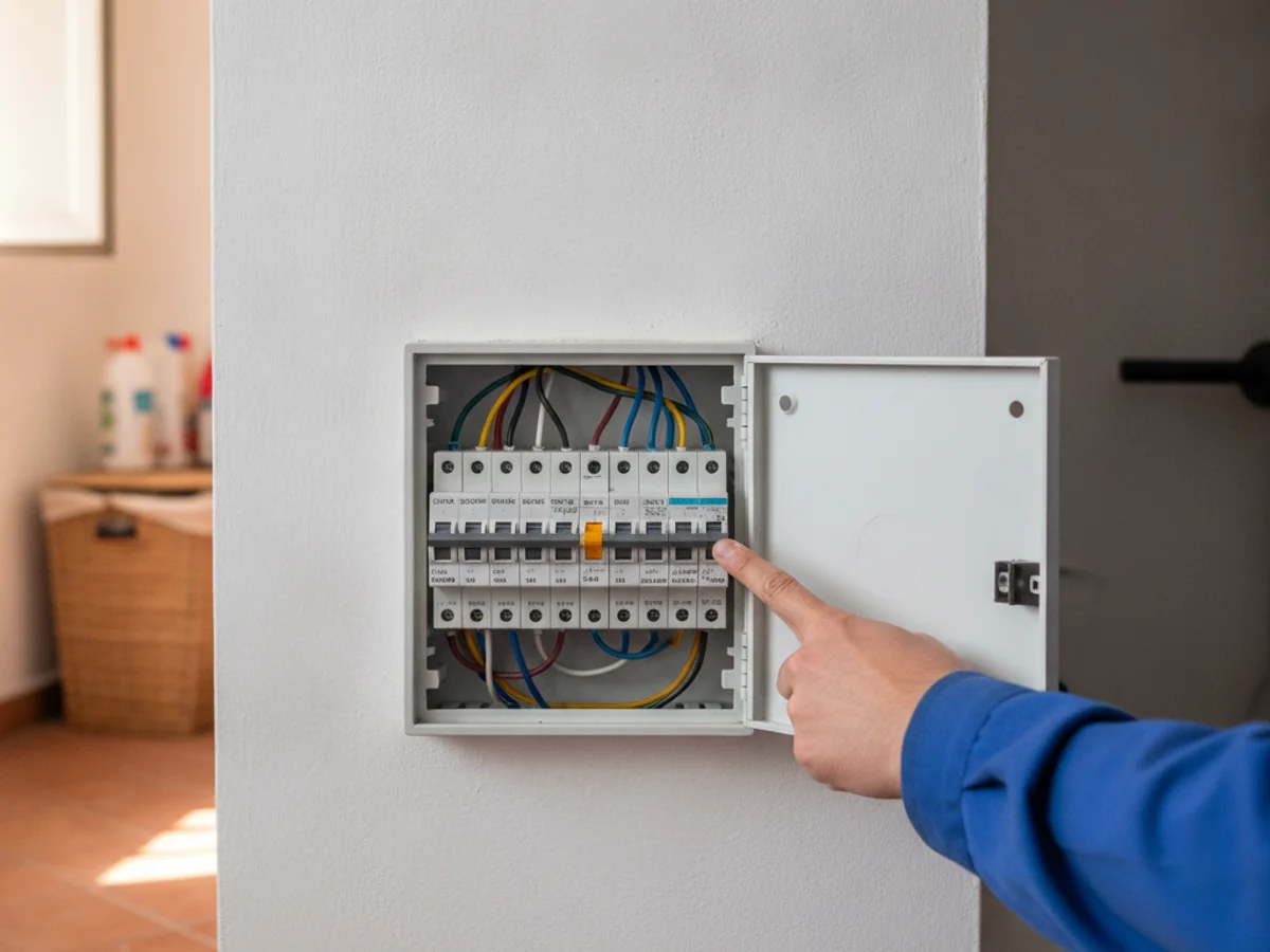 Elettricista al lavoro su quadro elettrico a Bari